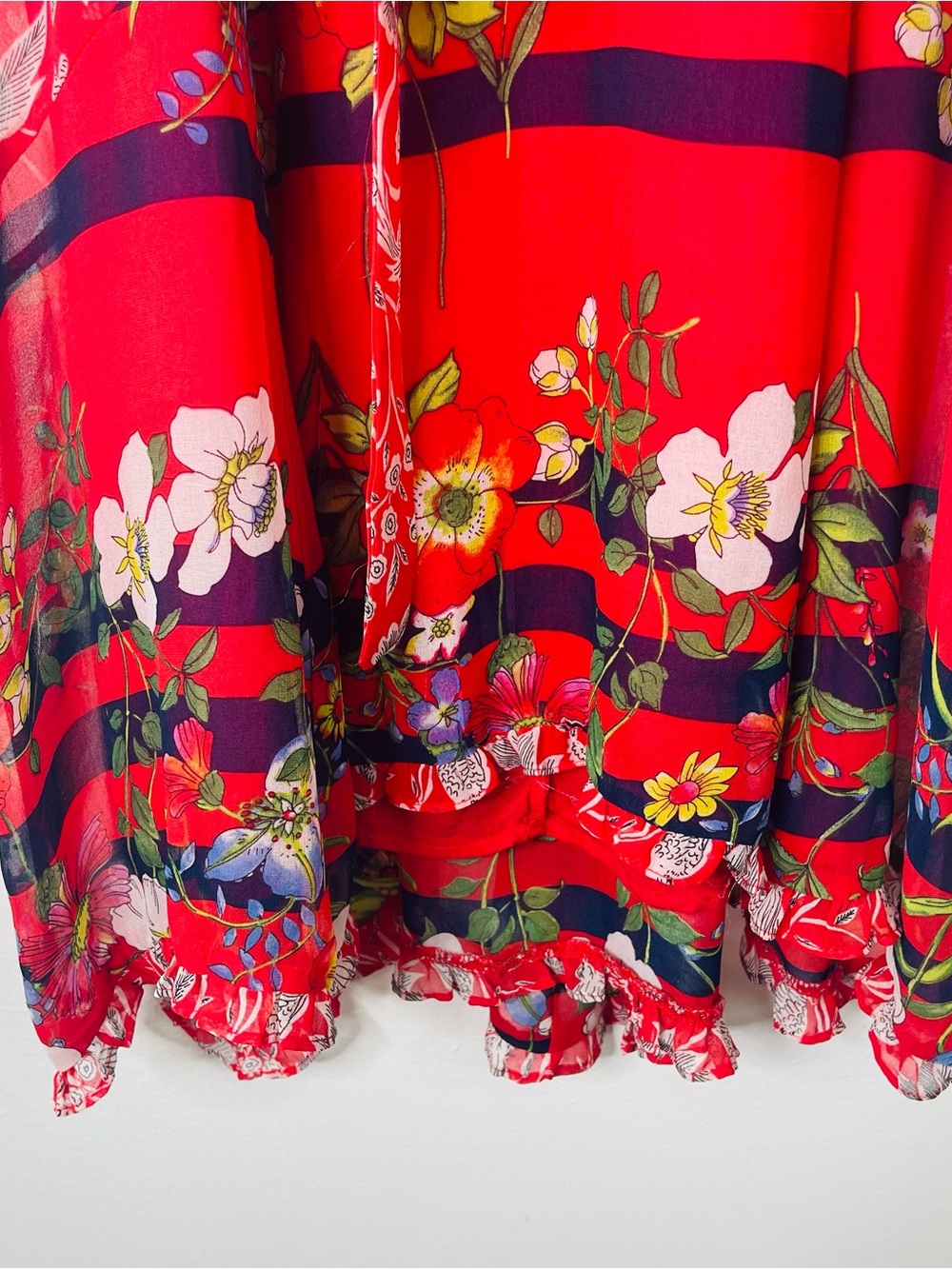 One September red blue green floral ruffle preppy midi maxi dress small - Picture 4 of 10